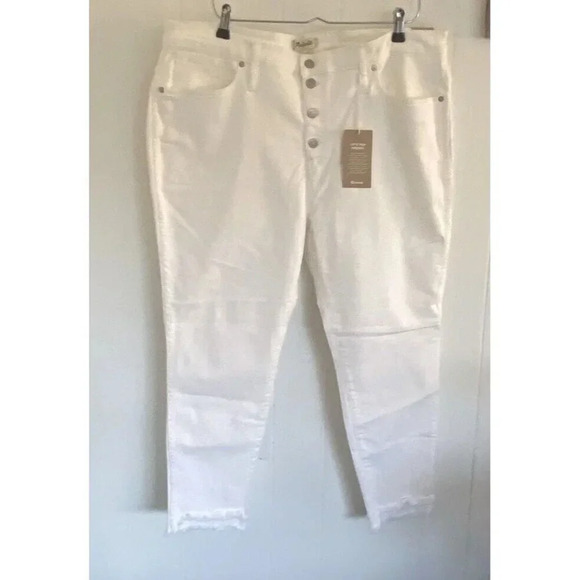 Madewell High Rise Skinny Crop Jeans White Button Front Womens 35 P New I105 - Picture 1 of 6